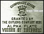 Corporate Mark Granted by the Cutler's Company 1836, Alpha Plate, Viner's of Sheffield England